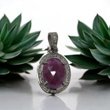 Pink Sapphire Diamond Pendant, Sterling Silver Gemstone Pendant, Spiritual Jewelry, Chakra Healing Crystal Pendant, September Birthstone