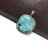 Turquoise Pendant, Sterling Silver Diamond Pendant, Tibetan Turquoise Pendant, Natural Genuine Gemstone Jewelry, Gifts for Her, DIY Pendant