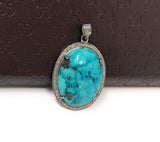 Sterling Silver Turquoise Pendant, Pave Diamond Pendant, Turquoise Pendant, Natural Gemstone Jewelry, Gifts for Her, DIY Pendant
