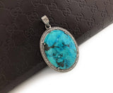 Sterling Silver Turquoise Pendant, Pave Diamond Pendant, Turquoise Pendant, Natural Gemstone Jewelry, Gifts for Her, DIY Pendant