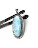 Larimar Pendant, Gemstone Pendant, Silver Pendant, Natural Larimar, Diamond Pendant, Pave Diamond Pendant, Sterling Silver Pendant, DIY