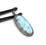 Larimar Pendant, Gemstone Pendant, Silver Pendant, Natural Larimar, Diamond Pendant, Pave Diamond Pendant, Sterling Silver Pendant, DIY