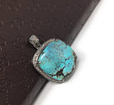 Turquoise Pendant, Sterling Silver Diamond Pendant, Tibetan Turquoise Pendant, Natural Genuine Gemstone Jewelry, Gifts for Her, DIY Pendant