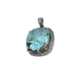 Turquoise Pendant, Sterling Silver Diamond Pendant, Tibetan Turquoise Pendant, Natural Genuine Gemstone Jewelry, Gifts for Her, DIY Pendant