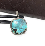 Turquoise Pendant, Sterling Silver Diamond Pendant, Tibetan Turquoise Pendant, Natural Genuine Gemstone Jewelry, Gifts for Her, DIY Pendant