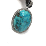 Sterling Silver Turquoise Pendant, Pave Diamond Pendant, Turquoise Pendant, Natural Gemstone Jewelry, Gifts for Her, DIY Pendant