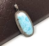 Larimar Pendant, Gemstone Pendant, Silver Pendant, Natural Larimar, Diamond Pendant, Pave Diamond Pendant, Sterling Silver Pendant, DIY