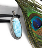 Larimar Pendant, Gemstone Pendant, Silver Pendant, Natural Larimar, Diamond Pendant, Pave Diamond Pendant, Sterling Silver Pendant, DIY