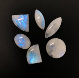 6Pcs Moonstone Gemstone Cabochons, Natural Rainbow Moonstone Cabochon Wholesale Lot, Wire Wrapping, Mix Shape Cabs, 20mm - 30mm