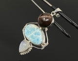Gemstone Pendant - Larimar, Cats Eye and Moonstone, Wire Wrapped Pendant, Silver Jewelry Gifts for Her, Bohemian Jewelry
