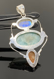 Gemstone Pendant - Larimar, Moonstone and Sunstone , Wire Wrapped Pendant, Silver Jewelry Gifts for Her, Bohemian Jewelry