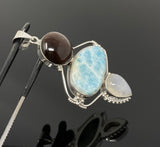 Gemstone Pendant - Larimar, Cats Eye and Moonstone, Wire Wrapped Pendant, Silver Jewelry Gifts for Her, Bohemian Jewelry