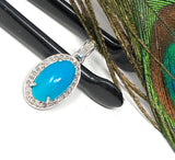 Turquoise Pendant, Sterling Silver Diamond Pendant, Genuine Sleeping Beauty Turquoise Pendant, Gemstone Pendant, 0.90” x 0.45”