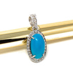 Turquoise Pendant, Sterling Silver Diamond Pendant, Genuine Sleeping Beauty Turquoise Pendant, Gemstone Pendant, 0.90” x 0.45”