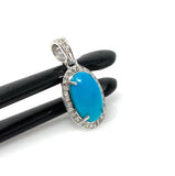 Turquoise Pendant, Sterling Silver Diamond Pendant, Genuine Sleeping Beauty Turquoise Pendant, Gemstone Pendant, 0.90” x 0.45”