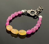 Natural Pink and Yellow Sapphire Gemstone Bracelet, Pave Diamond Adjustable Bracelet, Sapphire Jewelry, September Birthstone Jewelry