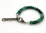 Natural Emerald Gemstone Bracelet, Pave Diamond Adjustable Bracelet, Emerald Jewelry, May Birthstone