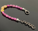 Natural Pink and Yellow Sapphire Gemstone Bracelet, Pave Diamond Adjustable Bracelet, Sapphire Jewelry, September Birthstone Jewelry