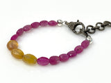 Natural Pink and Yellow Sapphire Gemstone Bracelet, Pave Diamond Adjustable Bracelet, Sapphire Jewelry, September Birthstone Jewelry
