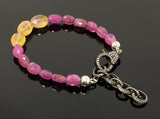 Natural Pink and Yellow Sapphire Gemstone Bracelet, Pave Diamond Adjustable Bracelet, Sapphire Jewelry, September Birthstone Jewelry