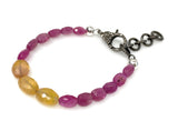 Natural Pink and Yellow Sapphire Gemstone Bracelet, Pave Diamond Adjustable Bracelet, Sapphire Jewelry, September Birthstone Jewelry