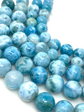 Rare Larimar Gemstone Beads, Genuine Dominican Republic Larimar Large Size Beads AAA Grade, Atlantis Stone, Caribbean Stone Beads, 7” Strand