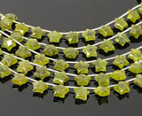 10mm Peridot Gemstone Beads, Rare Peridot Hand Carved Star Beads, Jewelry Supplies, Wholesale Bulk Beads, 5” Strand/ 10 Beads