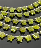 10mm Peridot Gemstone Beads, Rare Peridot Hand Carved Star Beads, Jewelry Supplies, Wholesale Bulk Beads, 5” Strand/ 10 Beads