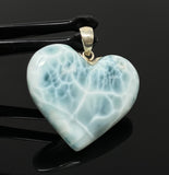 28.5g Larimar Heart Pendant, Large Larimar Sterling Silver Pendant, Bohemian Jewelry, Dominican Republic Genuine Larimar Pendant