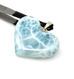 28.5g Larimar Heart Pendant, Large Larimar Sterling Silver Pendant, Bohemian Jewelry, Dominican Republic Genuine Larimar Pendant