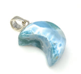 Larimar Moon Pendant, Sterling Silver Pendant, Bohemian Jewelry, Hand Carved Half Moon Larimar Pendant