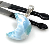 Larimar Moon Pendant, Sterling Silver Pendant, Bohemian Jewelry, Hand Carved Half Moon Larimar Pendant