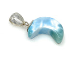 Larimar Moon Pendant, Sterling Silver Pendant, Bohemian Jewelry, Hand Carved Half Moon Larimar Pendant