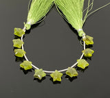 10mm Peridot Gemstone Beads, Rare Peridot Hand Carved Star Beads, Jewelry Supplies, Wholesale Bulk Beads, 5” Strand/ 10 Beads