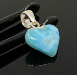 Larimar Heart Pendant, Larimar Sterling Silver Pendant, Bohemian Jewelry, Puffy Larimar Heart Pendant