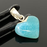 Larimar Heart Pendant, Larimar Sterling Silver Pendant, Bohemian Jewelry, Puffy Larimar Heart Pendant