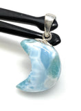 Larimar Moon Pendant, Sterling Silver Pendant, Bohemian Jewelry, Hand Carved Half Moon Larimar Pendant
