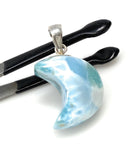 Larimar Moon Pendant, Sterling Silver Pendant, Bohemian Jewelry, Hand Carved Half Moon Larimar Pendant