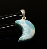 Larimar Moon Pendant, Sterling Silver Pendant, Bohemian Jewelry, Hand Carved Half Moon Larimar Pendant