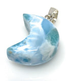 Larimar Moon Pendant, Sterling Silver Pendant, Bohemian Jewelry, Hand Carved Half Moon Larimar Pendant