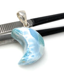 Larimar Moon Pendant, Sterling Silver Pendant, Bohemian Jewelry, Hand Carved Half Moon Larimar Pendant