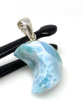 Larimar Moon Pendant, Sterling Silver Pendant, Bohemian Jewelry, Hand Carved Half Moon Larimar Pendant