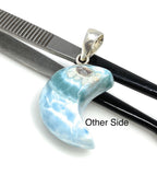 Larimar Moon Pendant, Sterling Silver Pendant, Bohemian Jewelry, Hand Carved Half Moon Larimar Pendant