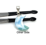 Larimar Moon Pendant, Sterling Silver Pendant, Bohemian Jewelry, Hand Carved Half Moon Larimar Pendant