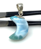 Larimar Moon Pendant, Sterling Silver Pendant, Bohemian Jewelry, Hand Carved Half Moon Larimar Pendant