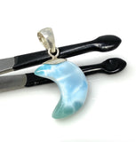 Larimar Moon Pendant, Sterling Silver Pendant, Bohemian Jewelry, Hand Carved Half Moon Larimar Pendant