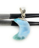 Larimar Moon Pendant, Sterling Silver Pendant, Bohemian Jewelry, Hand Carved Half Moon Larimar Pendant