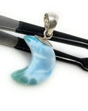 Larimar Moon Pendant, Sterling Silver Pendant, Bohemian Jewelry, Hand Carved Half Moon Larimar Pendant