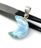 Larimar Moon Pendant, Sterling Silver Pendant, Bohemian Jewelry, Hand Carved Half Moon Larimar Pendant