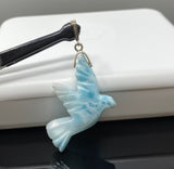 14g Rare Large Larimar Bird Pave Diamond Pendant, Silver Bohemian Jewelry, Dominican Republic Larimar Pendant, Larimar Bird Pendant